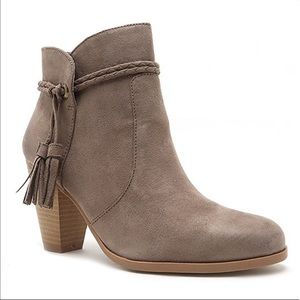 Qupid Faux Suede Taupe Tassel Ankle Boot